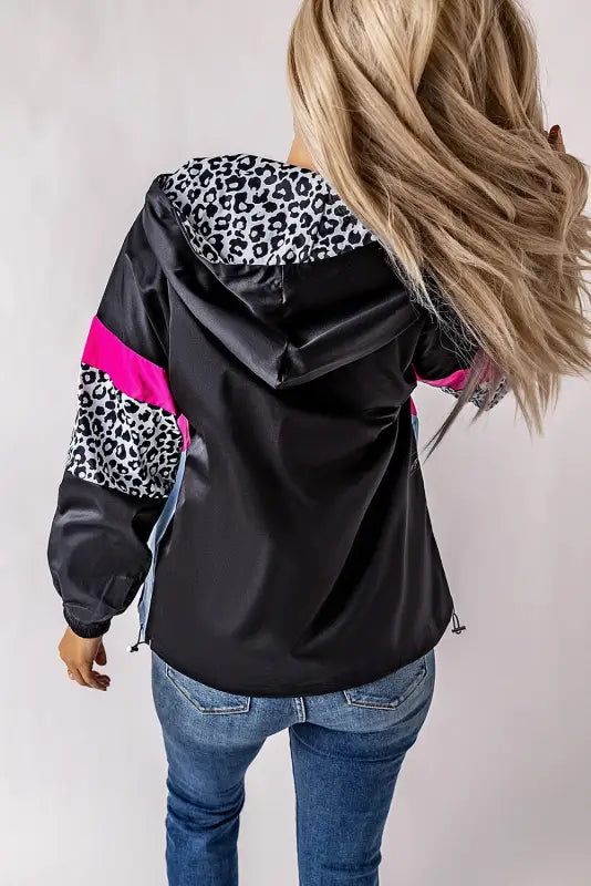 Zip-up hooded jacket - white leopard print - hood jackets