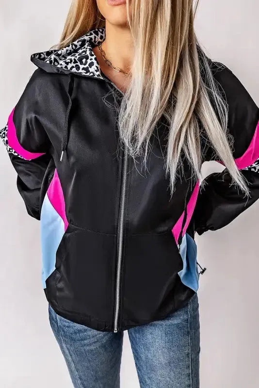 Zip-up Hooded Jacket - White Leopard Print - Fashionfitz