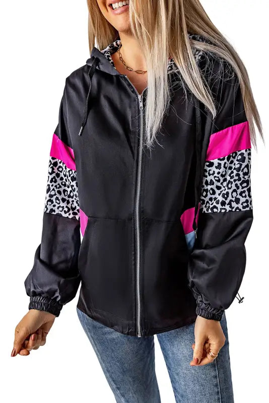 Zip-up hooded jacket - white leopard print - hood jackets