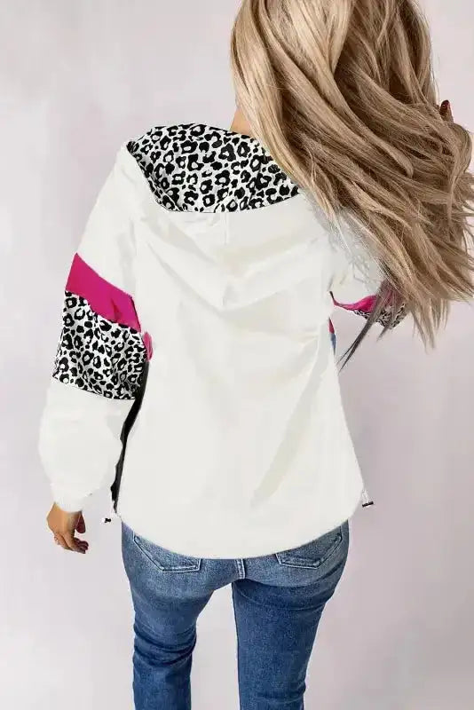 Zip-up Hooded Jacket - White Leopard Print - Fashionfitz