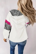 Zip-up Hooded Jacket - White Leopard Print - Fashionfitz
