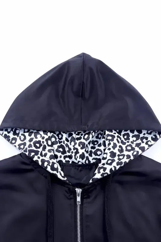 Zip-up Hooded Jacket - White Leopard Print - Fashionfitz