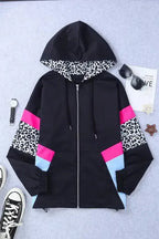 Zip-up Hooded Jacket - White Leopard Print - Fashionfitz