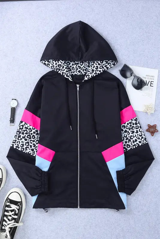 Zip-up hooded jacket - white leopard print - hood jackets