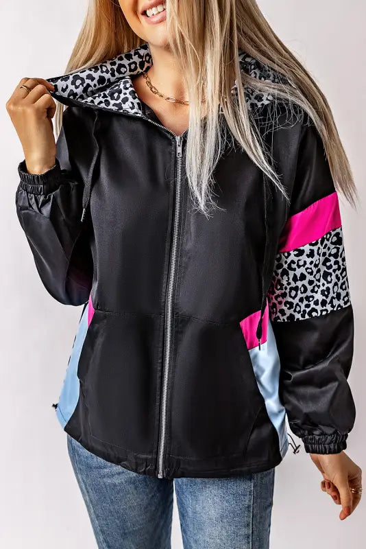 Zip-up hooded jacket - white leopard print - hood jackets