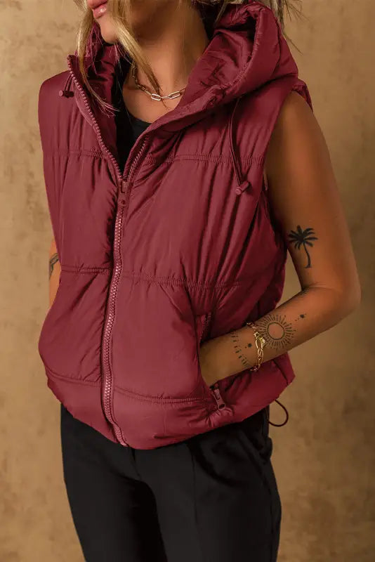 Zip-up hooded puffer vest