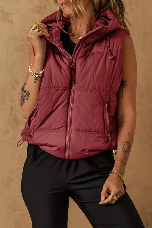 Zip-up hooded puffer vest