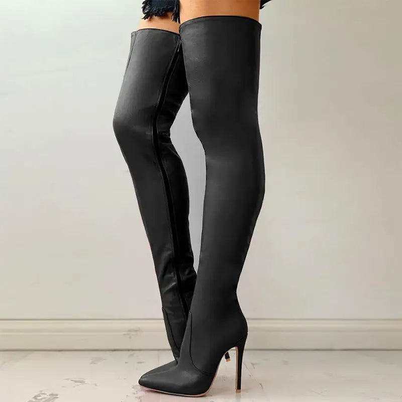 Zipper high heels over the knee boots - black / 34