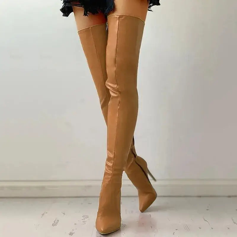 Zipper high heels over the knee boots - khaki / 34