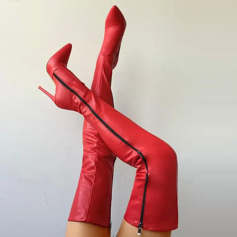 Zipper high heels over the knee boots